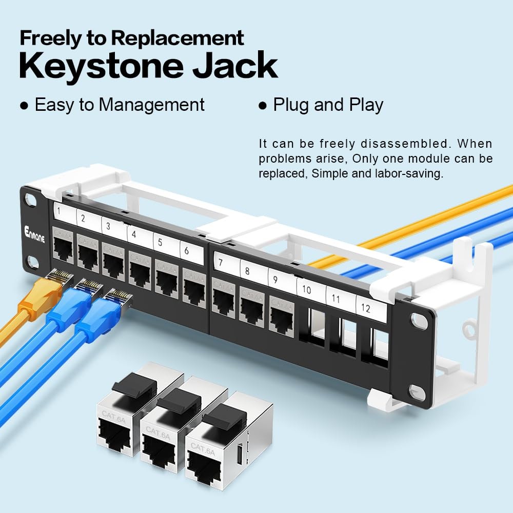 12 Port Patch Panel CAT6a Patch Panel EC Listed Wall Mount 10 Inch Bracket In...