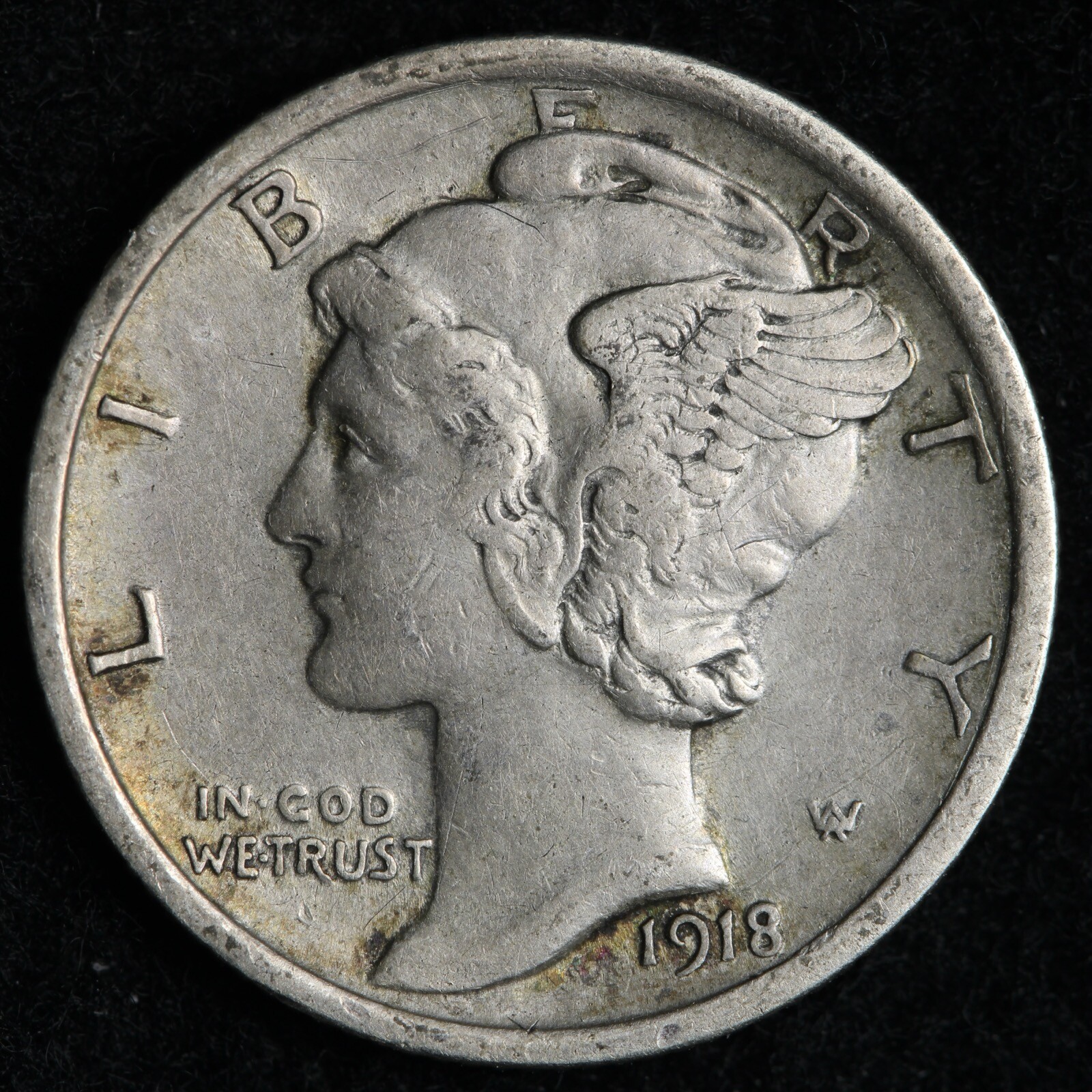 1918 Mercury Silver Dime AU E193 T
