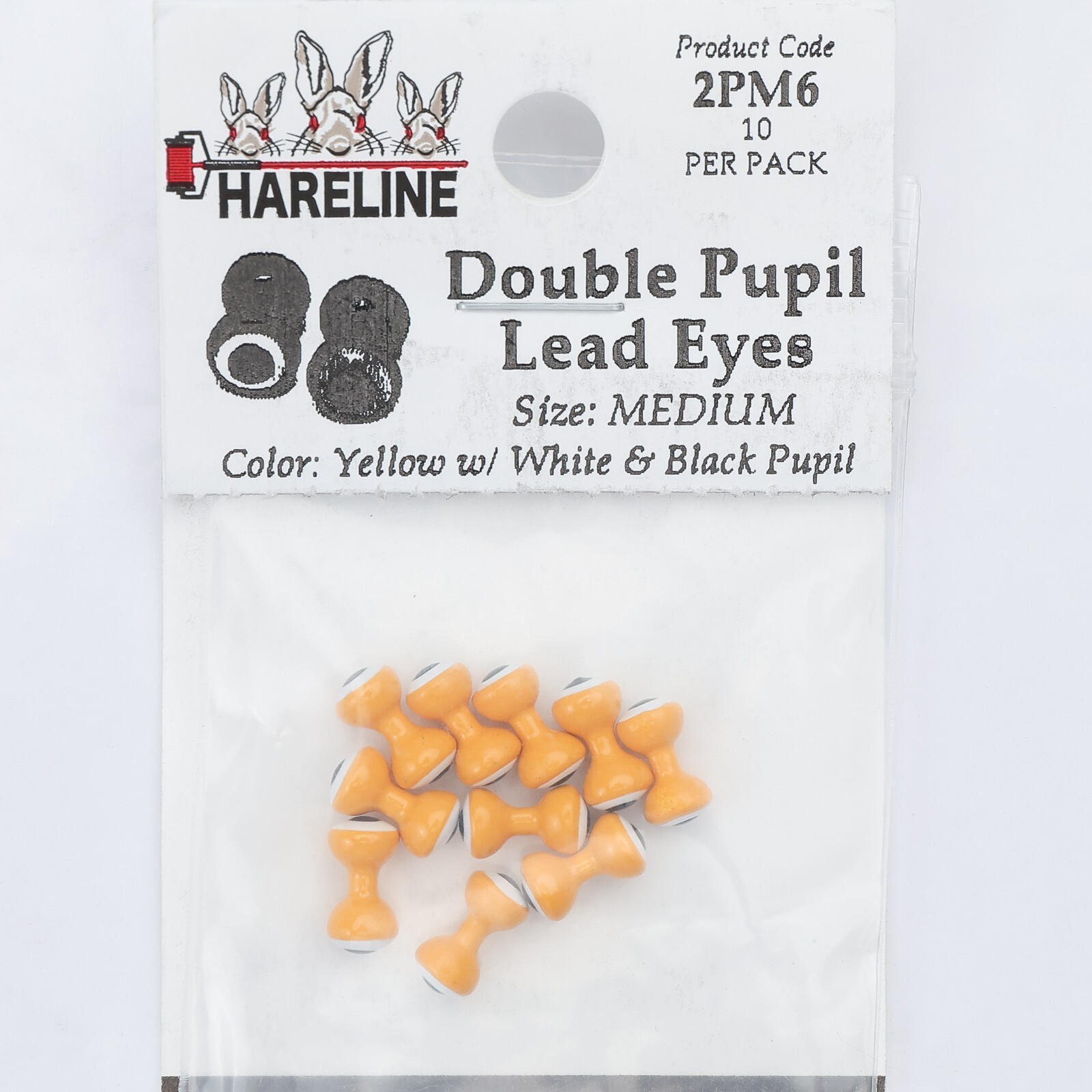 Hareline Double Pupil Lead Eyes - Medium - Yellow