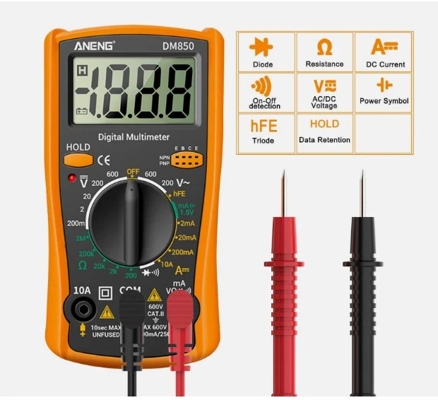 LCD Digital Multimeter AC DC Voltmeter Ammeter Ohmmeter Volt Tester Leads Meter