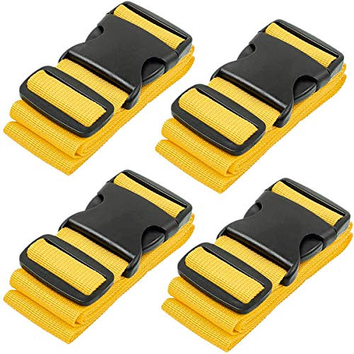 Luggage Straps for Suitcases TSA Approved - Yellow, 4 PK - Premium Nylon Belts