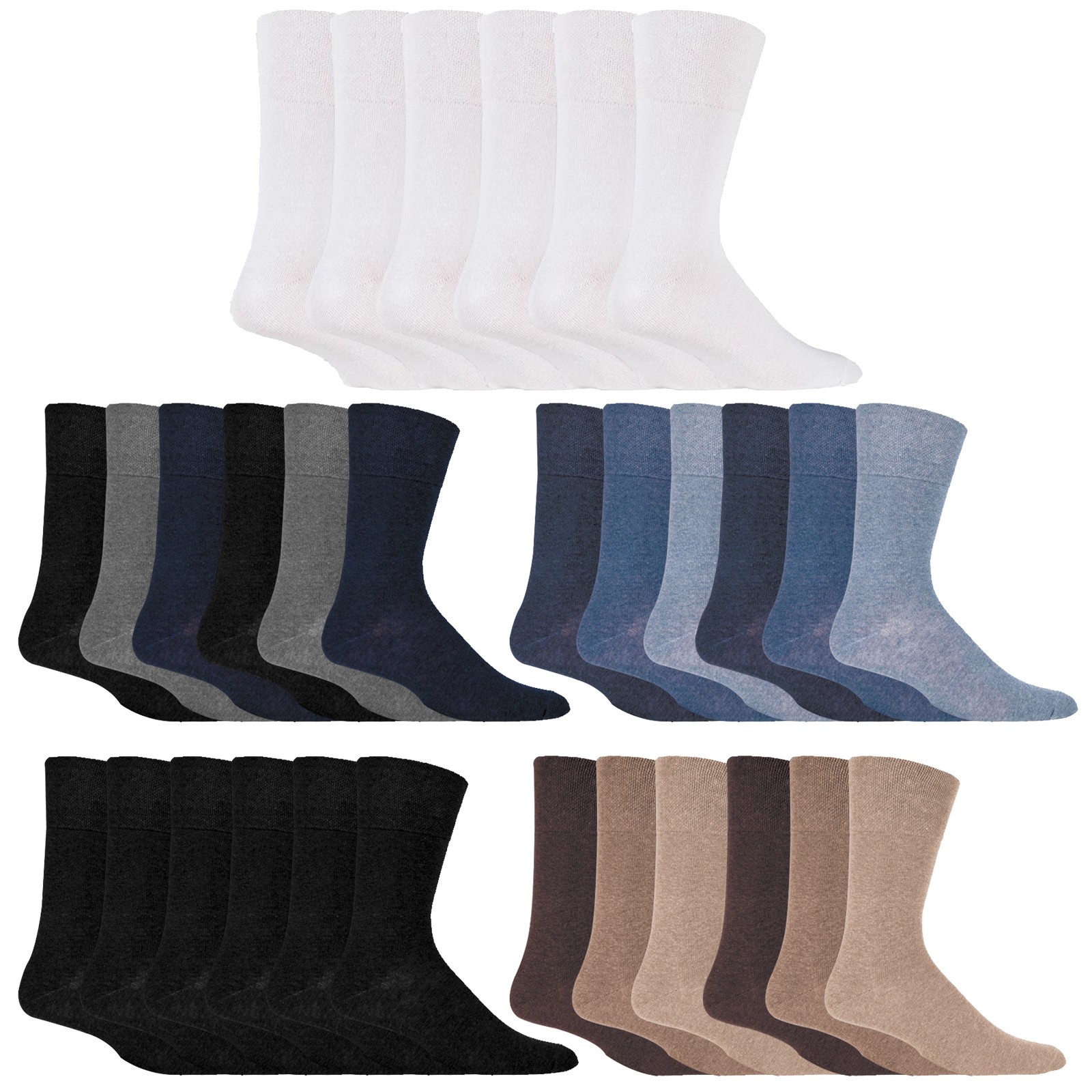 IOMI - 6 Pack Mens Non Binding Diabetic Socks With Hand Linked Toe Seams