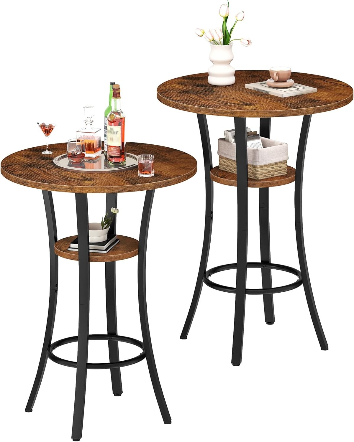 Round Bar Table 2-Tier High Top & Counter Height Dining Table Small Kitchen