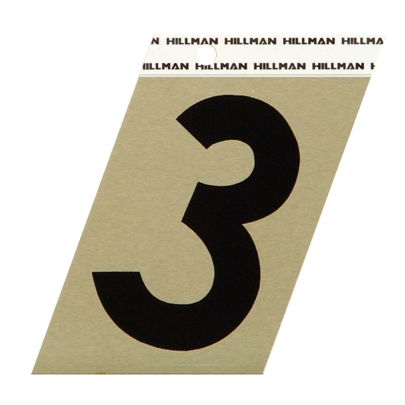 Hillman 3 in. Reflective Black Vinyl Self-Adhesive Number 3 (3-pack)