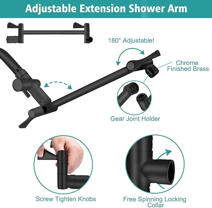 Matte Black 12 Inch Adjustable 3-Modes Rainfall Shower Spray Head Combo