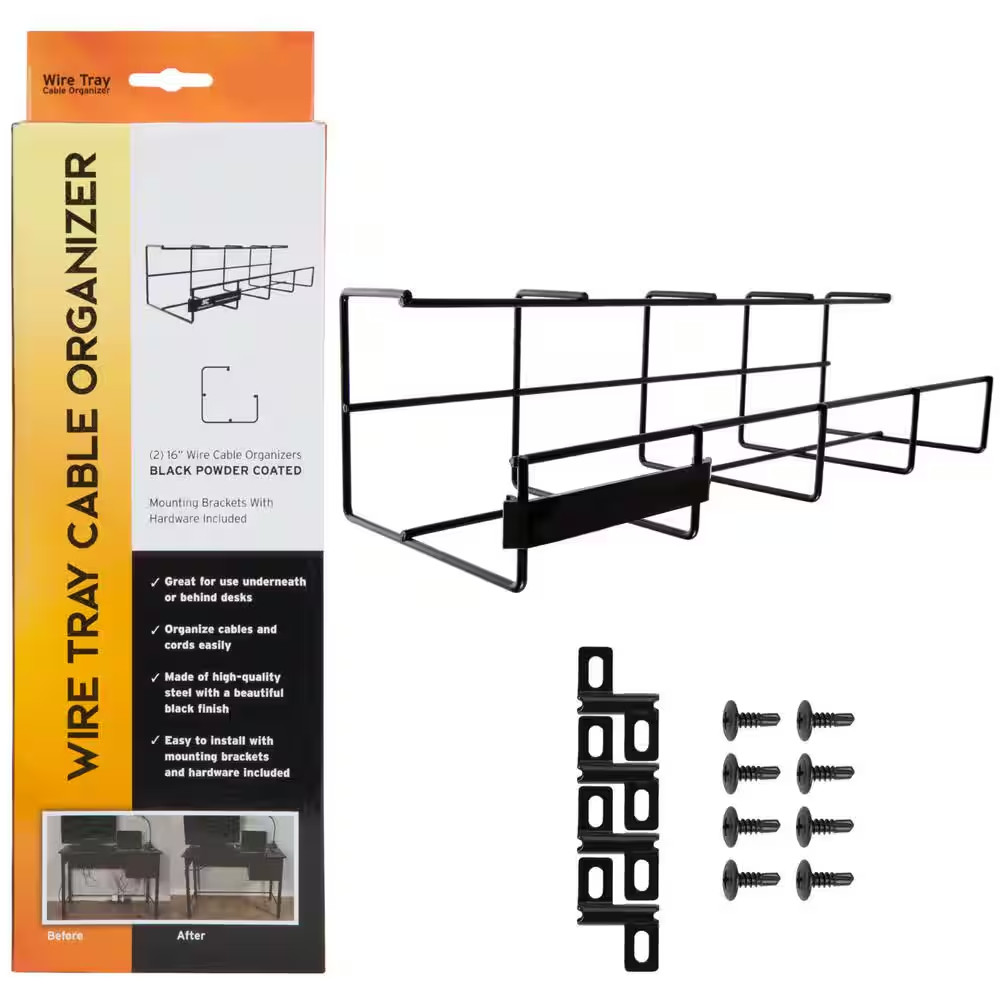 32 In. Wire Tray Desk Cable Organizer, Black