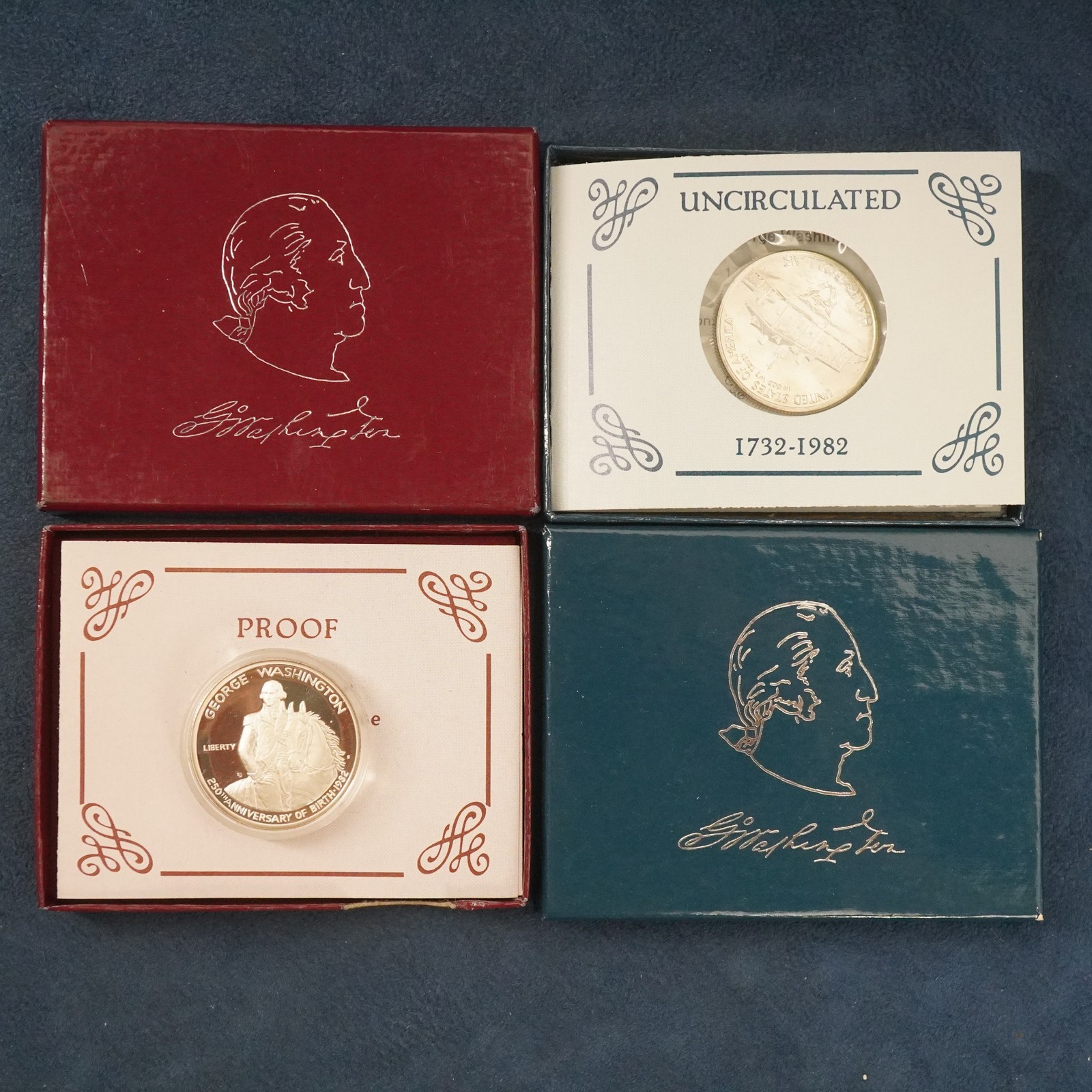 1982 George Washington Commemorative Proof & UNC Silver Half Dollar Pair w/COAs