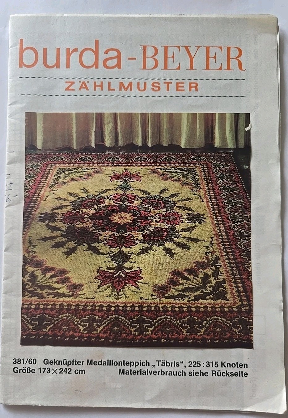 Vtg Burda Beyer ZAHLMUSTER Pattern 381/60 Rug Carpet Moroccan HTF 173 x 242 cm