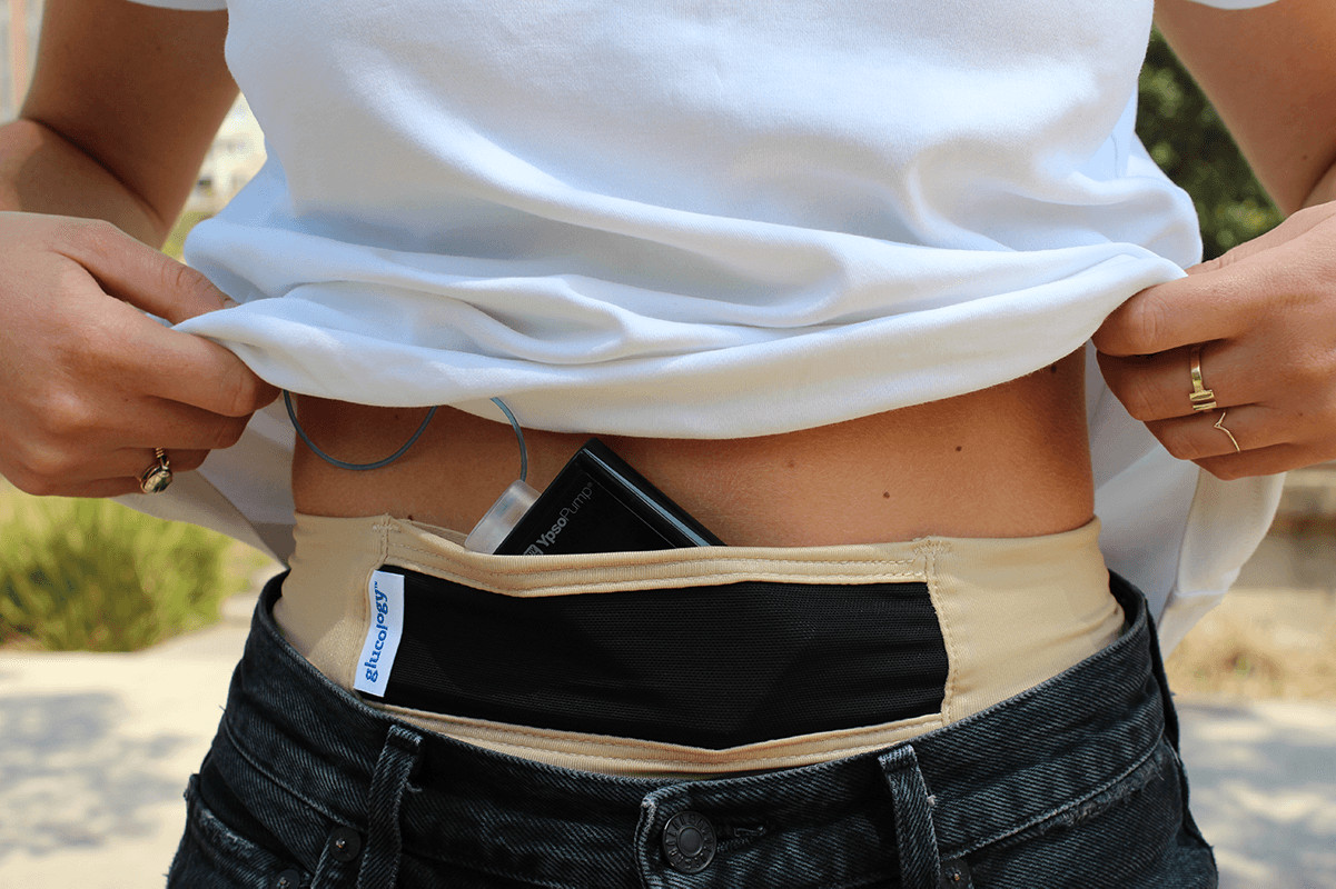 Glucology Diabetic Insulin Pump Belt | Mesh Window with pockets | Beige & Black
