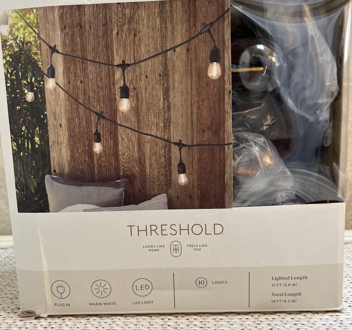 Threshold 10ct LED Drop Indoor Outdoor Café String Lights Clear Bulbs Black Wire