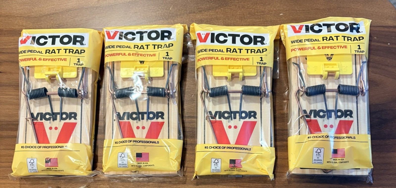 Lot of 4 Victor M205 Rat Trap Reusable Wood Snap Wide Pedal Traps NEW FreeShip