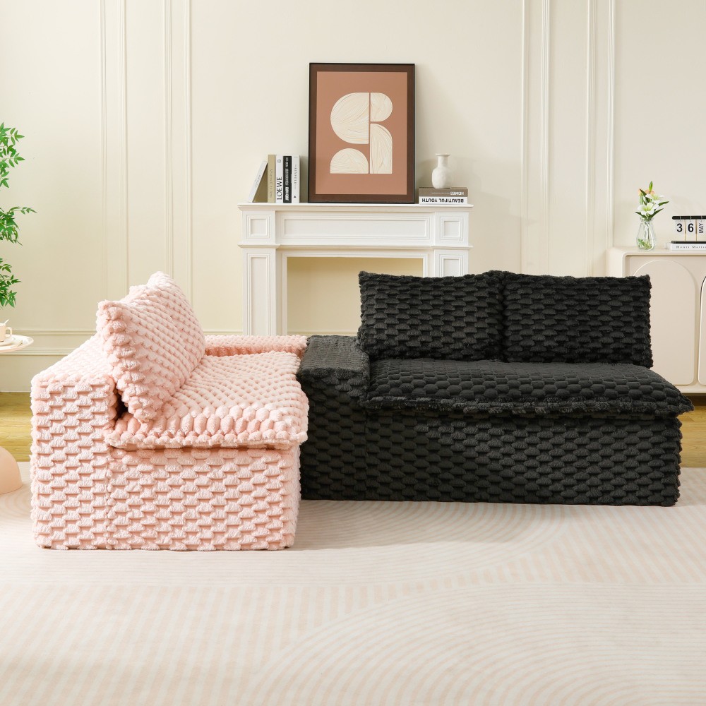 Multifunctional Color-Block Velvet Sofa w/ Modular Arrangement - 4 Seat