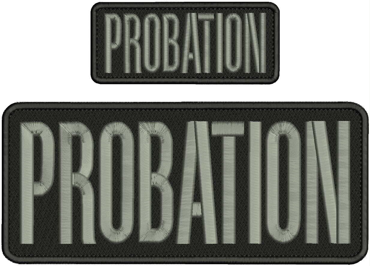 PROBATION EMBROIDERY PATCHES 4X10 AND 2X5 HOOK ON BACK GREY ON BLACK