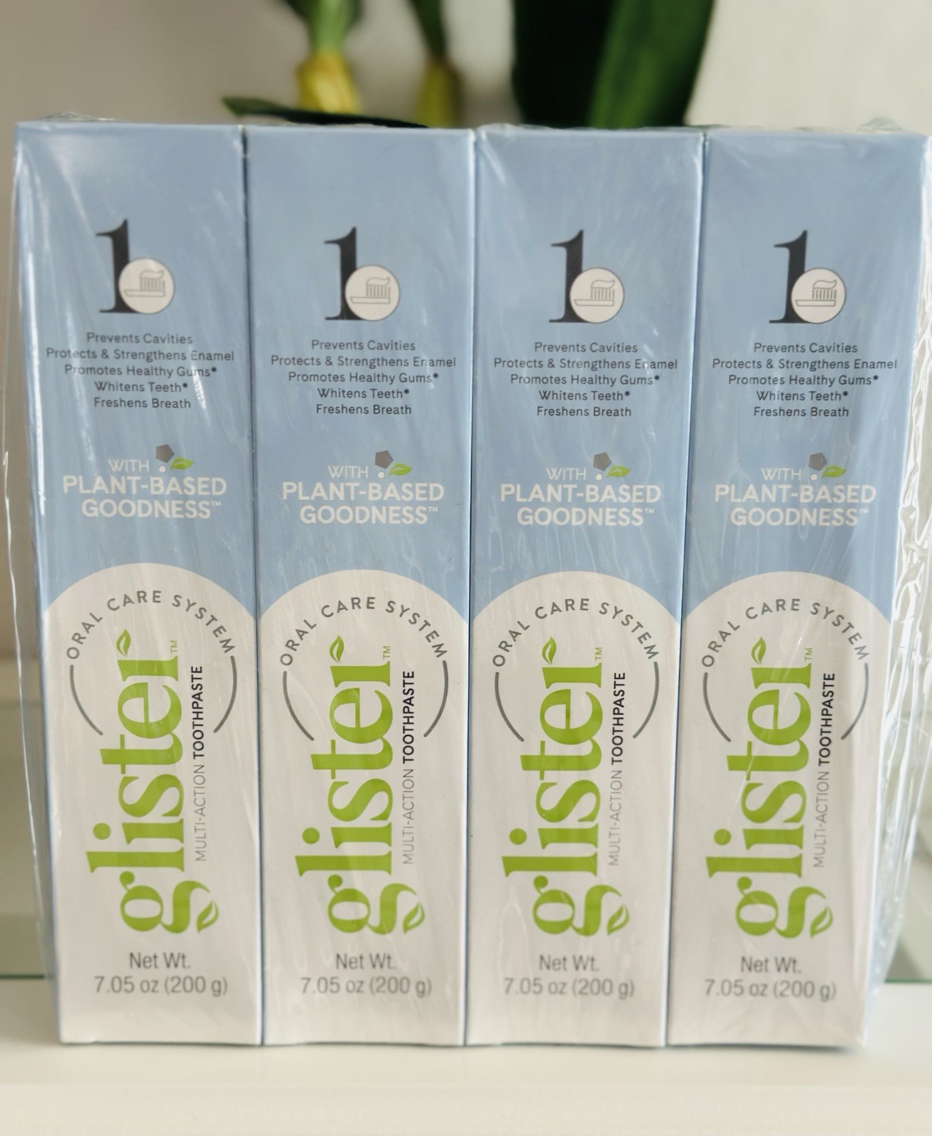 4 Glister Multi-Action Toothpaste 200g Fresh Mint Flavor Plant-Based Goodness