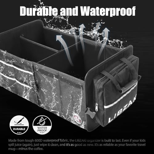 LIBZAKI Car Trunk Storage Organizer, Multi Compartment Standard Black