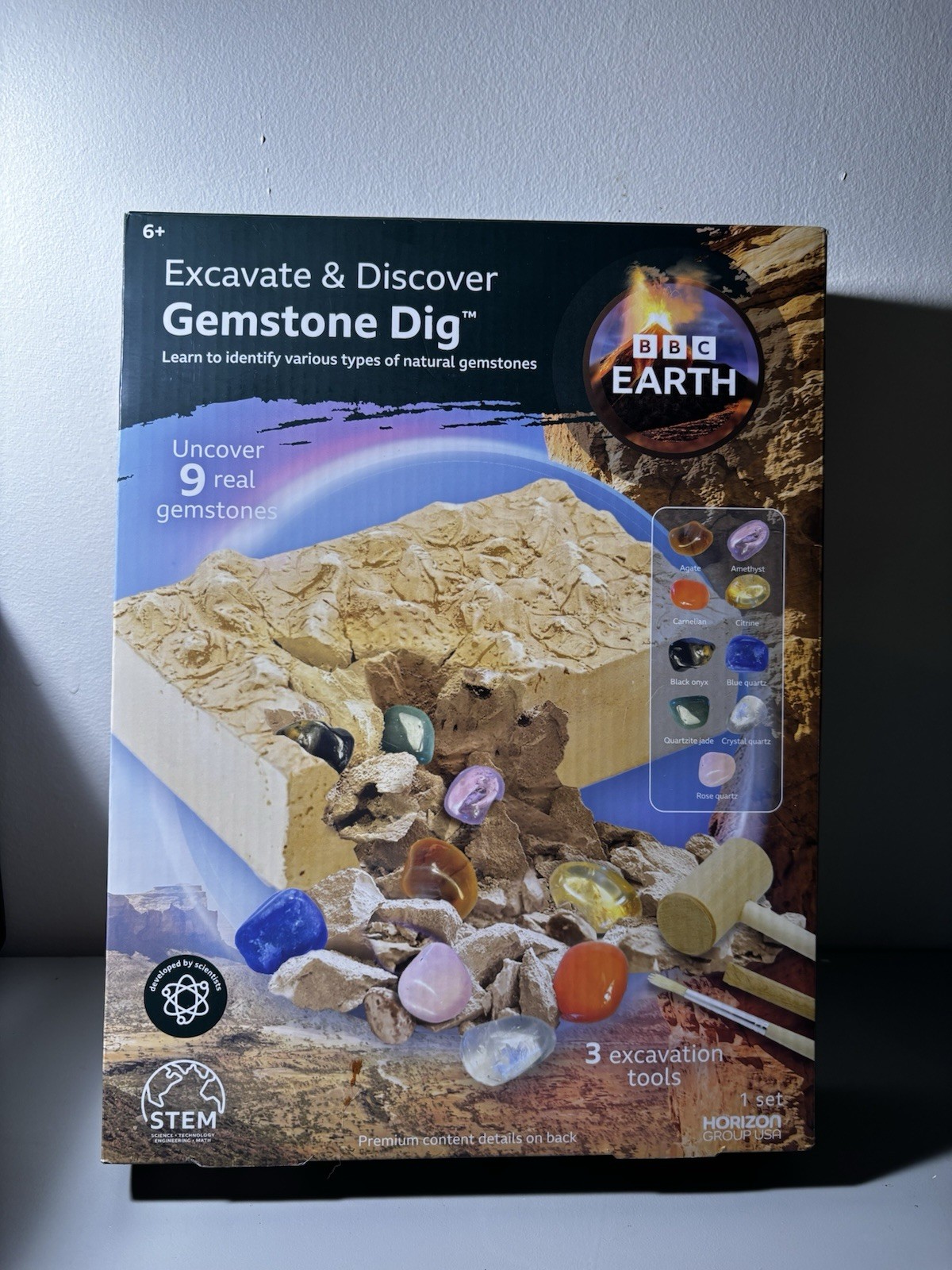 BBC Earth Gemstone Dig Kit Excavation STEM Toy 9 Gems Horizon Group NEW