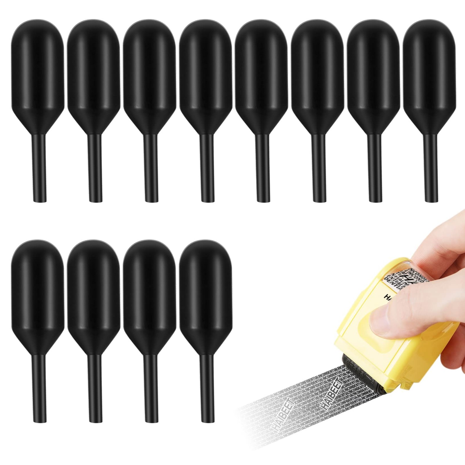 Identity Theft Protection 12 Pcs Roller Stamps 1.26 x 0.4 inches, Black