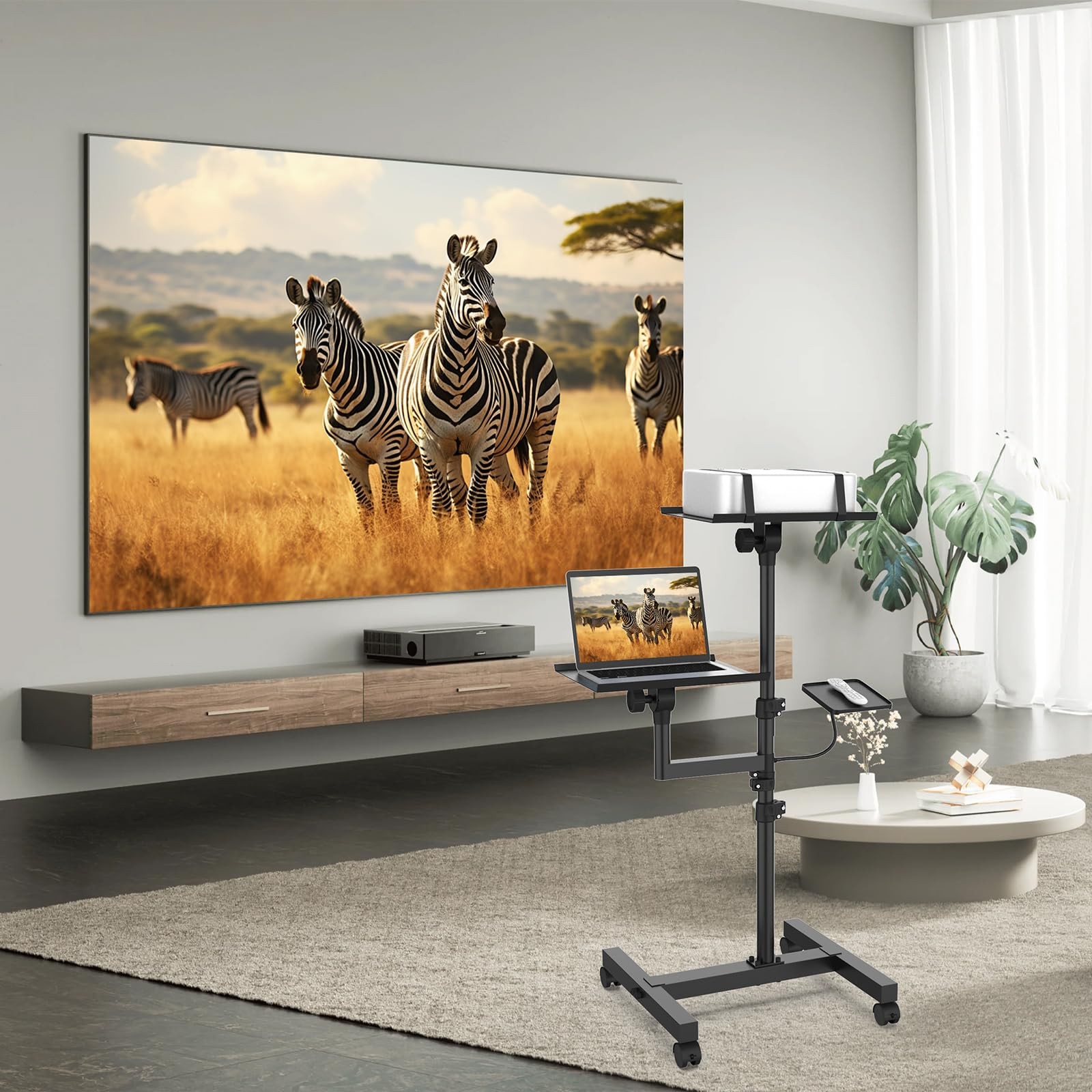 GSOW 2-Shelf Mobile Projector, Laptop Stand, Rolling, Adjustable Height
