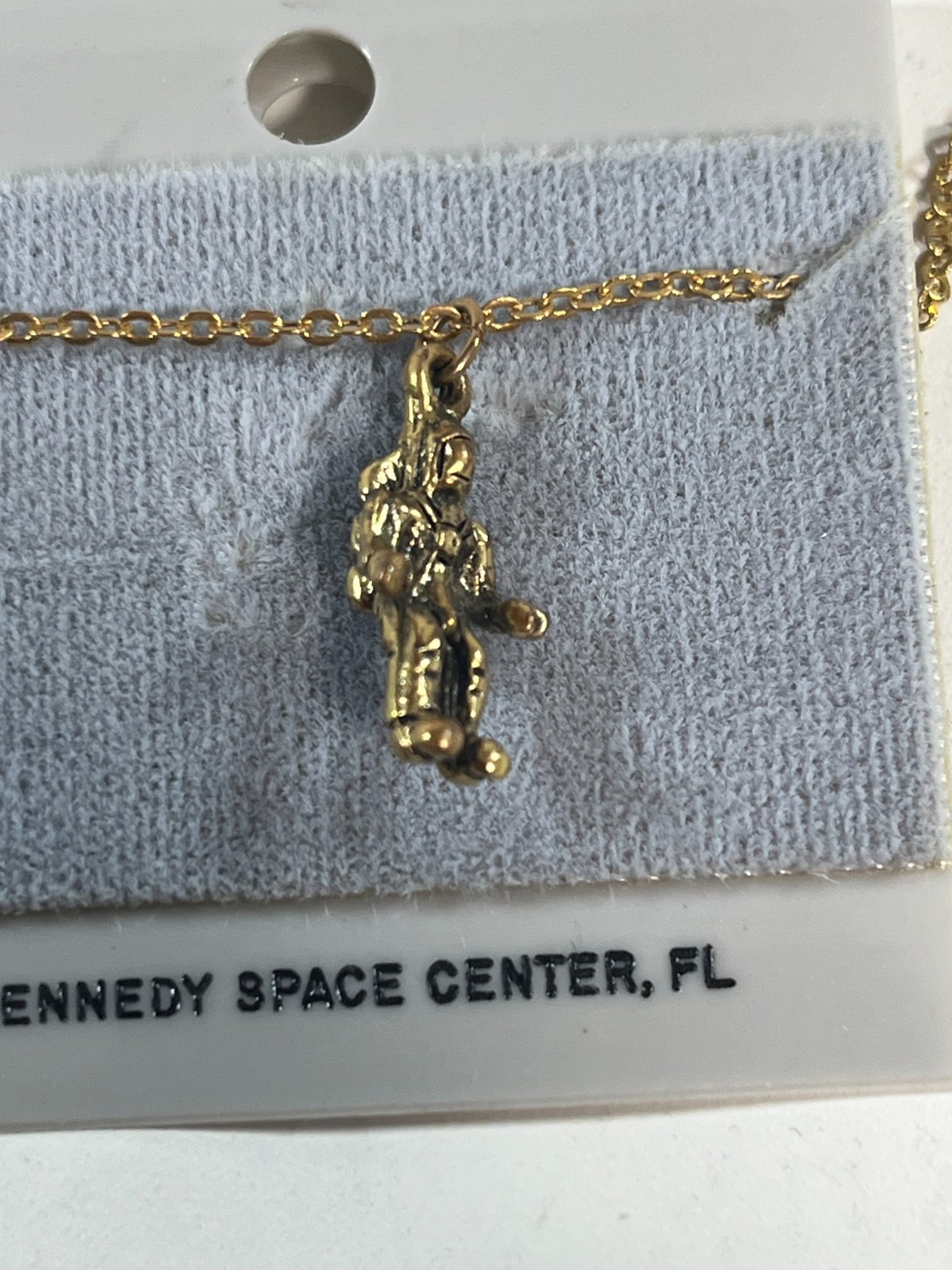 NASA Souvenir Astronaut 3/4" 3D Gold Tone Pendant Charm  on 16" chain.
