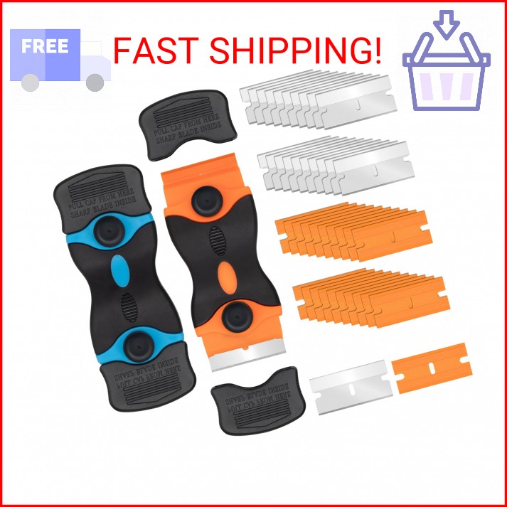 Aisoso Razor Scraper Tool 2 Pack, Razor Blade Scraper Tool with 20pcs Plastic Bl