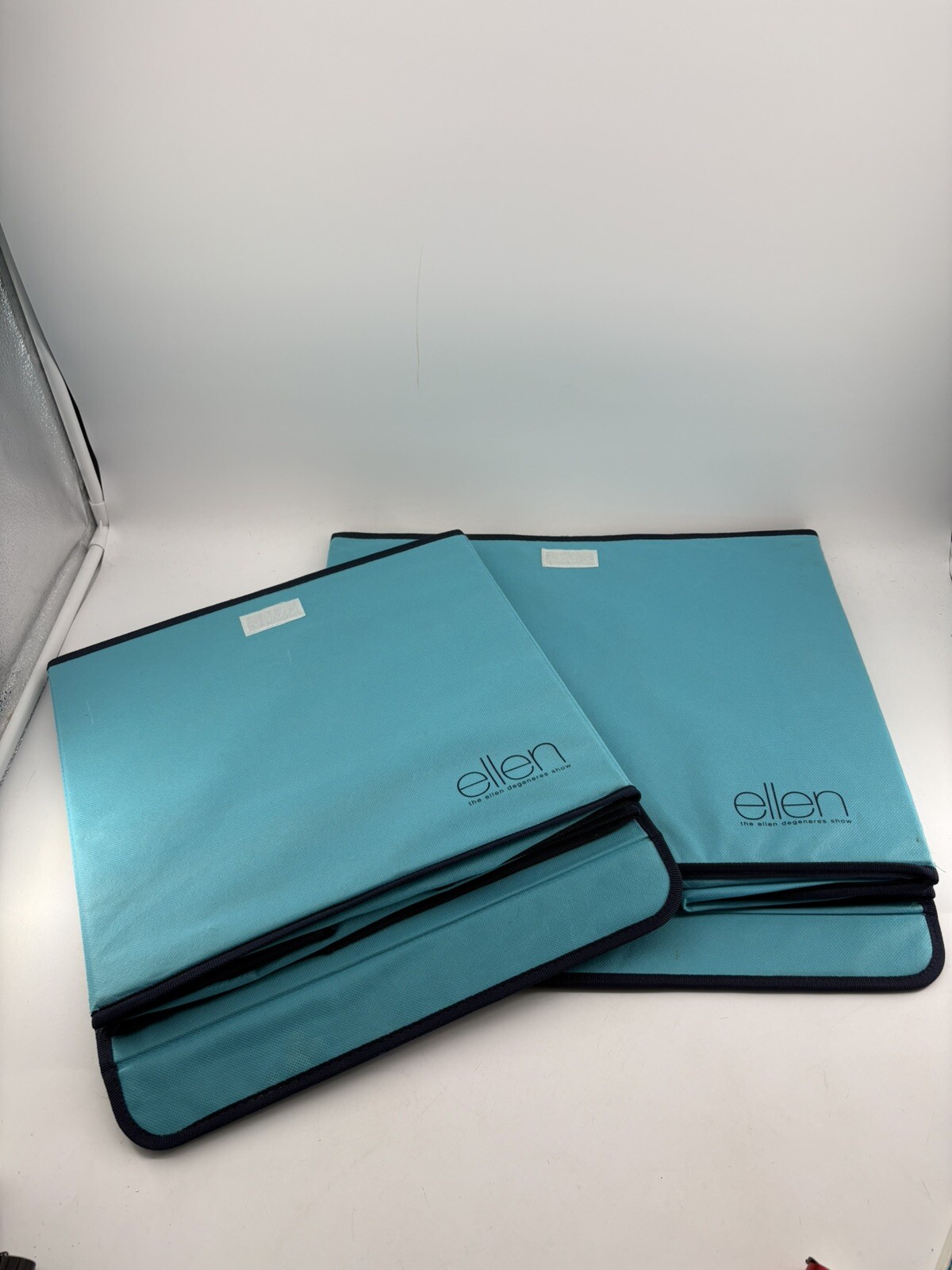 Rare Ellen Degeneres Show Fabric Collapsing Storage Bins Lot Of 2 Blue With Lids