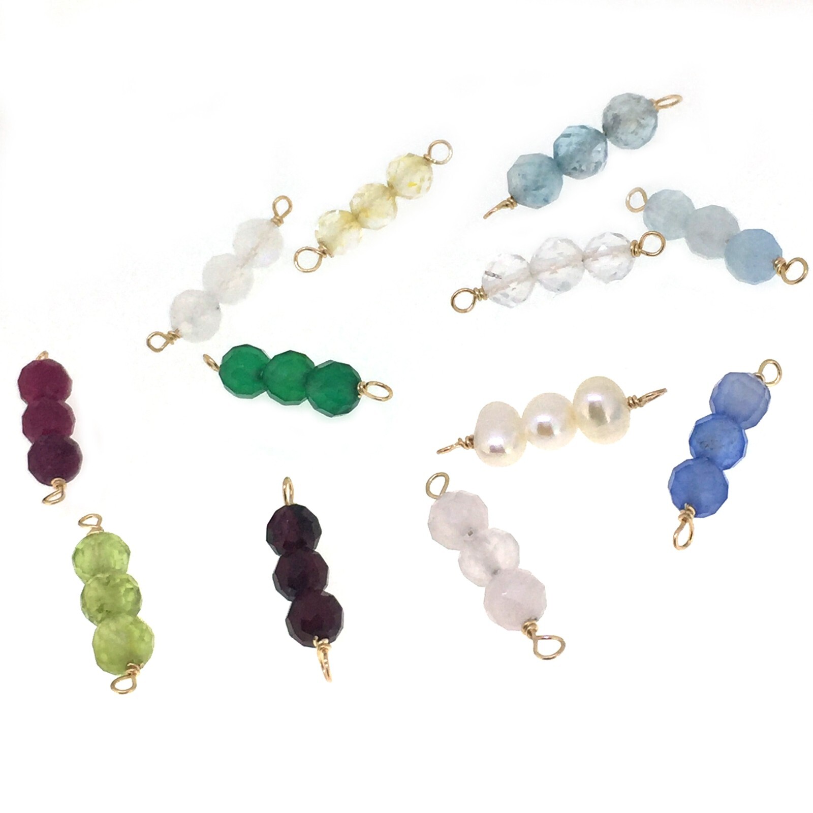 1/20 14k Gold Filled Natural Gemstone Birthstone Connector-4mm Triple Beads