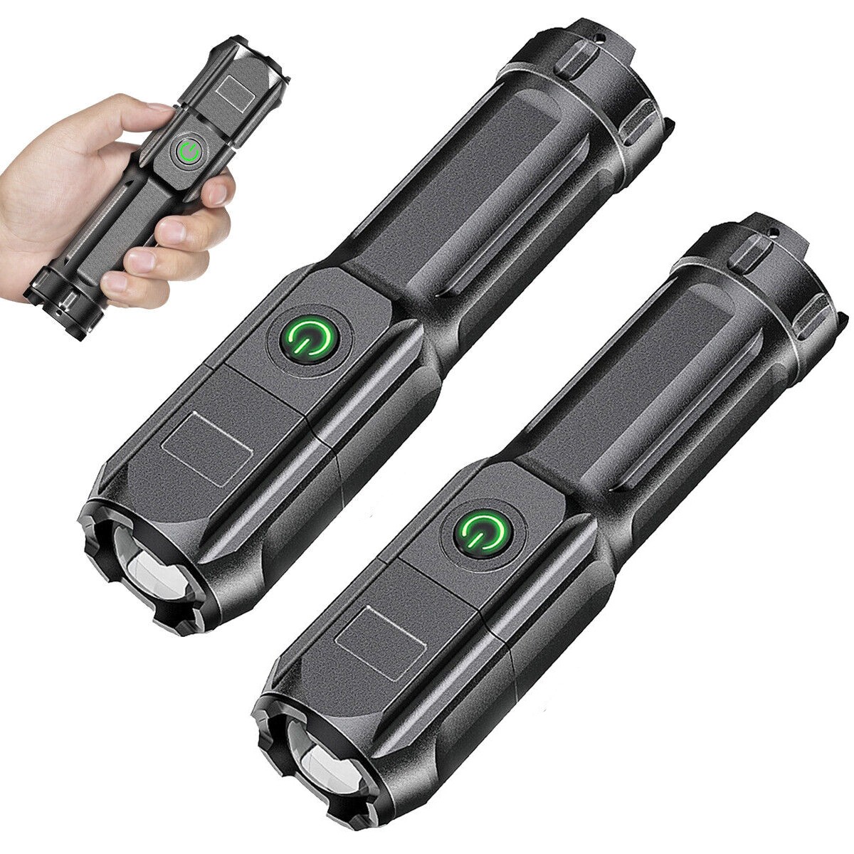 2 Pack Rechargeable 990000LM LED Flashlight Tactical Super Bright Torch Zoomable