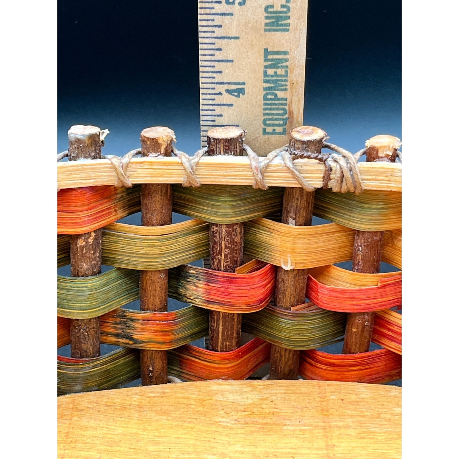 Rustic Twig Woven Splint Oval Basket Multicolor Wood Base Farmhouse Decor 10.5"