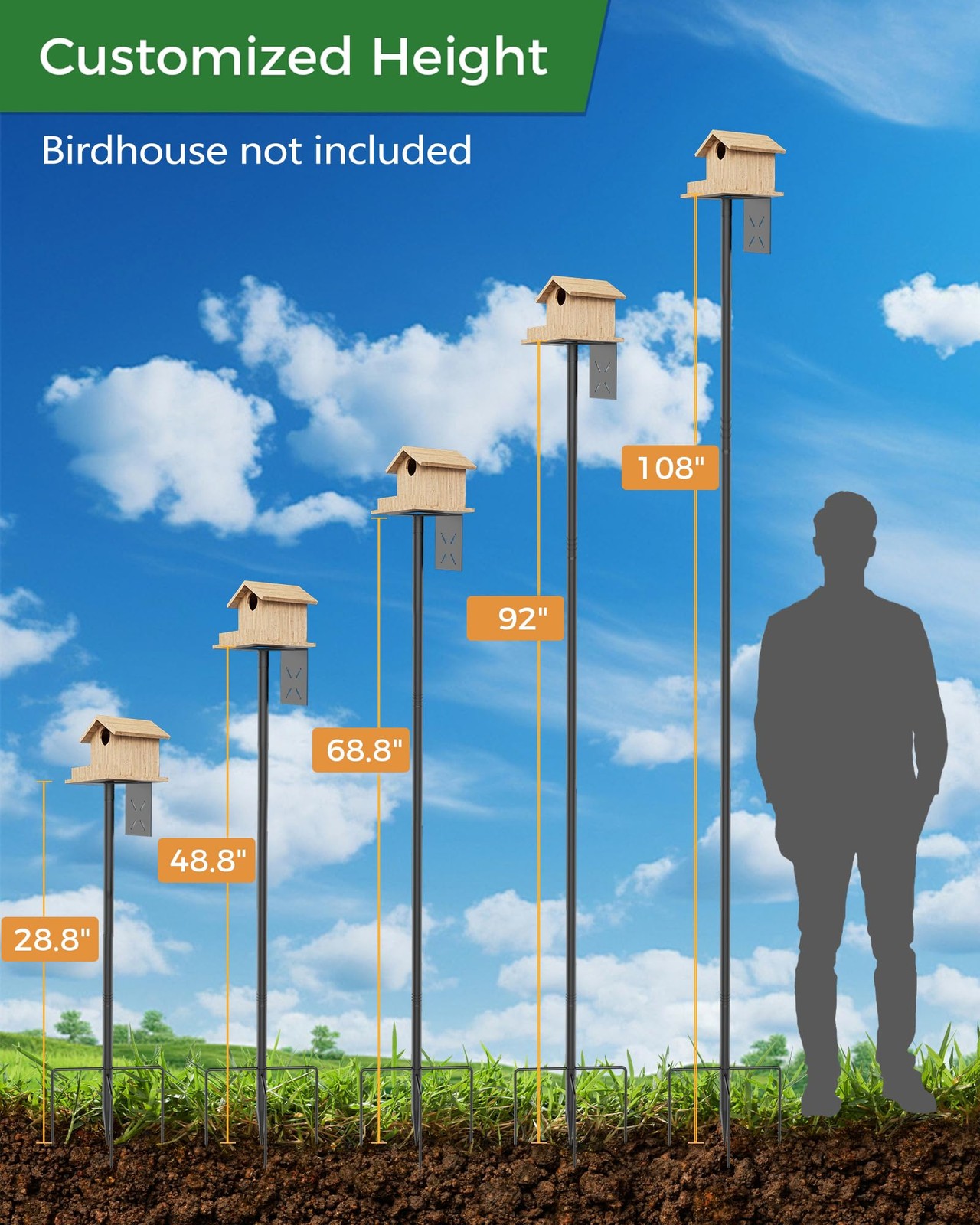 Boostool Bird Feeder Pole, 108 inch Stand Station with Black