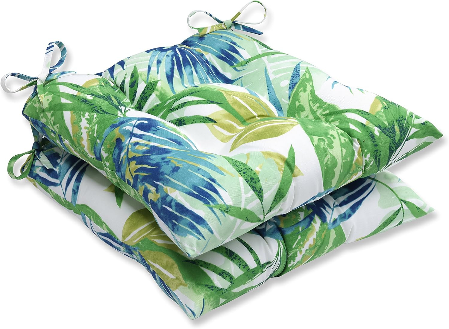 Tropic Botanical Indoor/Outdoor Tufted Wicker Chair Pad with Ties, 2 Count, 18.5