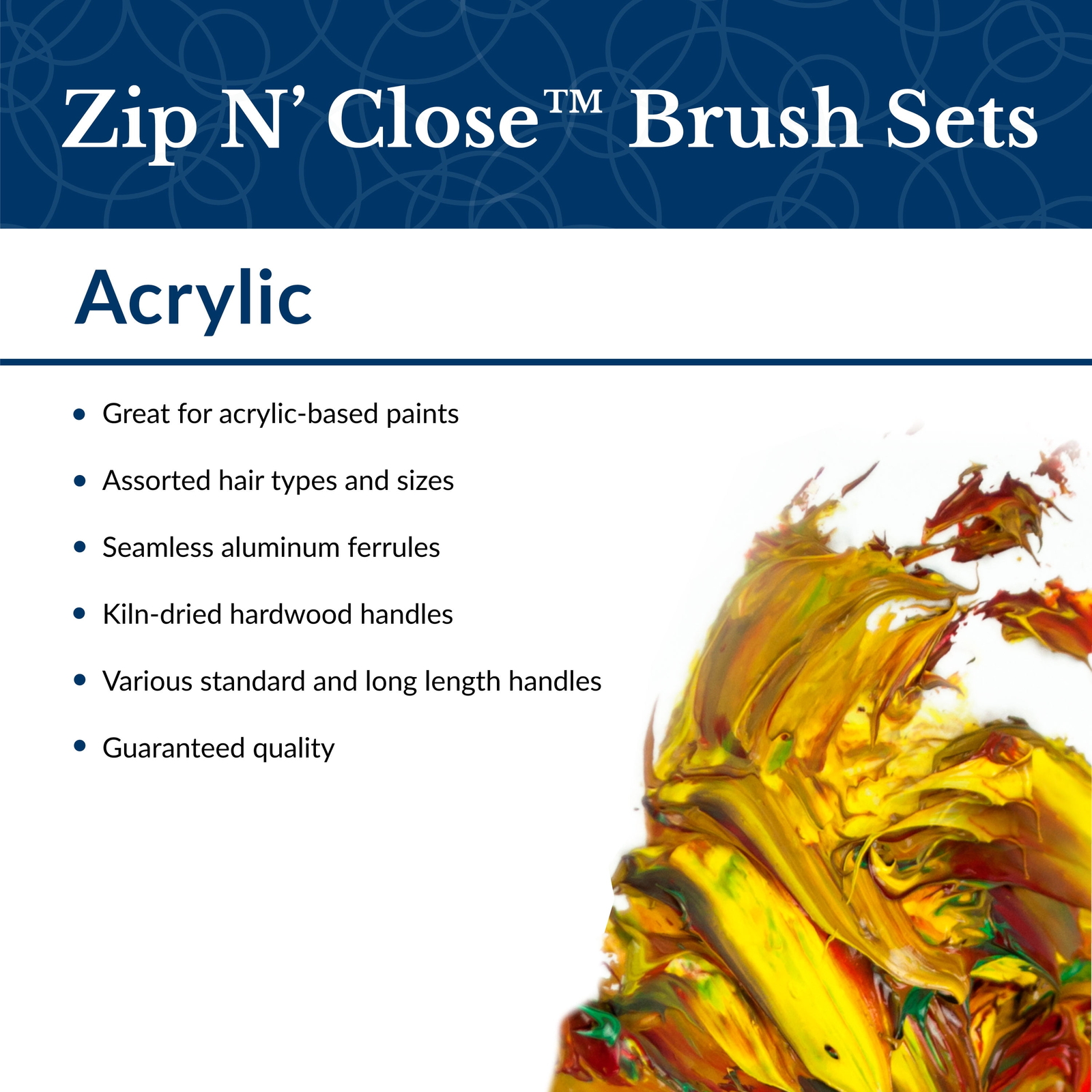 Nickel - Gold Long Assorted Large Brush Acrylic Paintbrush Set - Set of 15