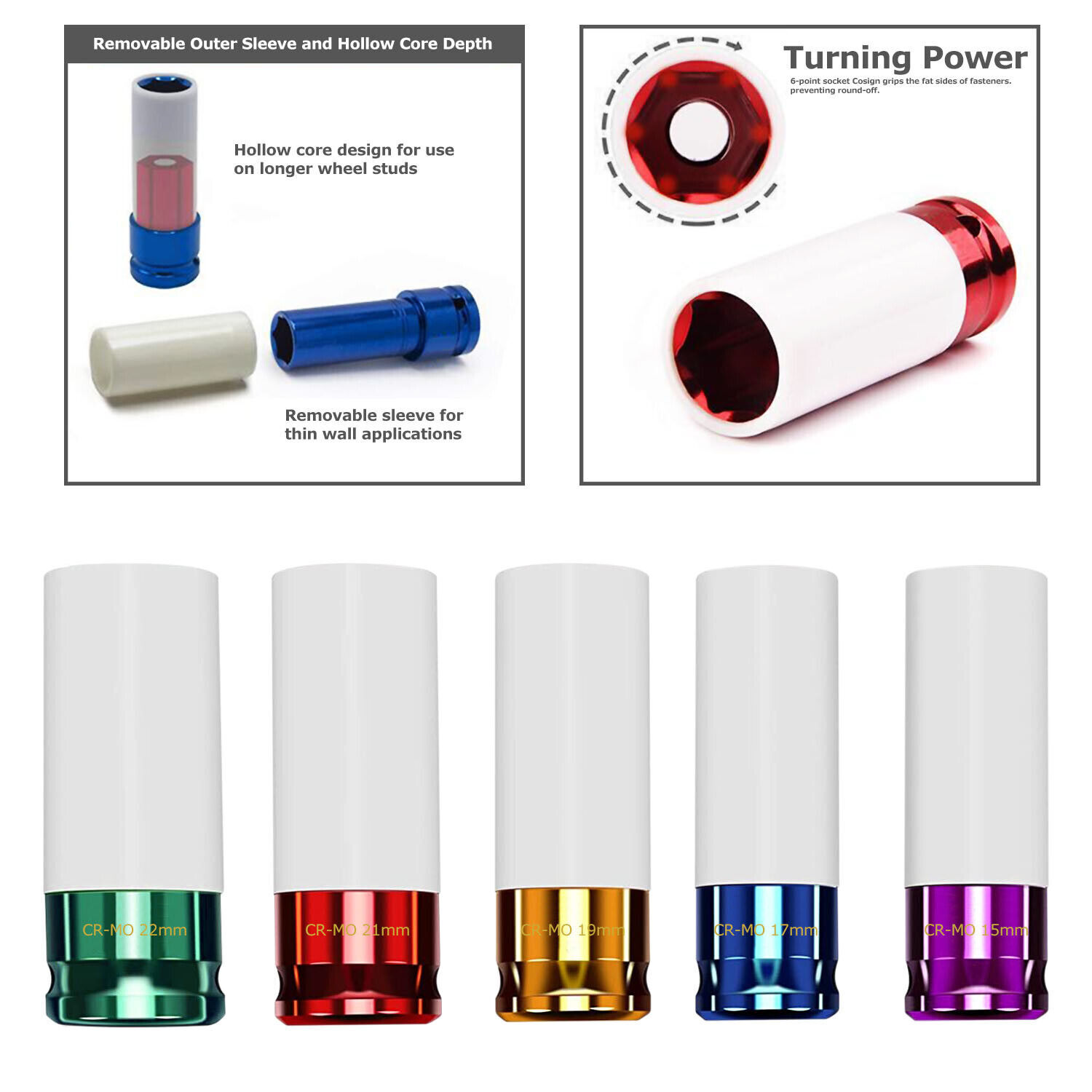 Lug Nut Socket Impact Socket Set Thin Wall Socket Wheel Protector Set 1/2" 5Pcs