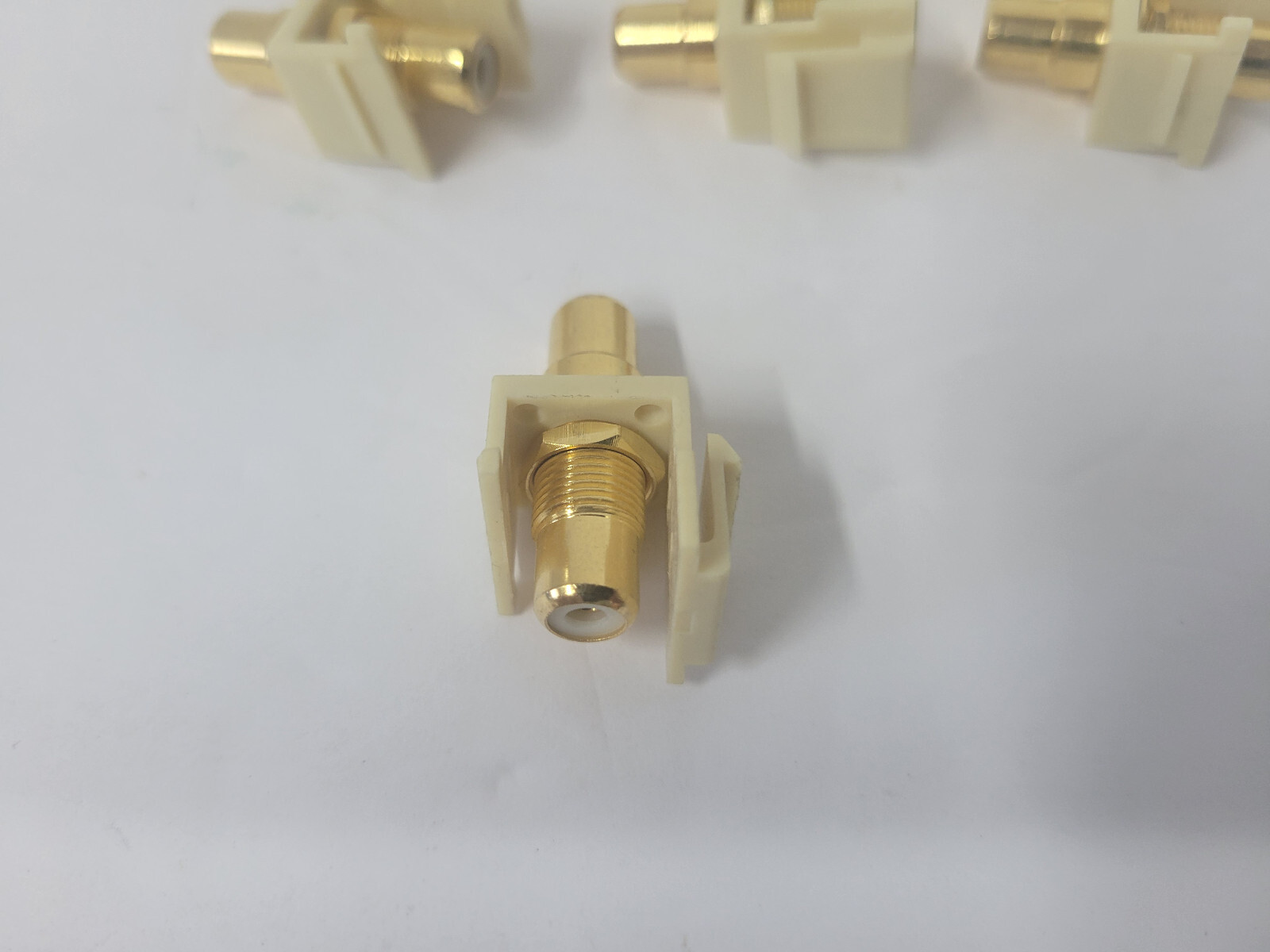 10 Pcs RCA Keystone Jack Coupler Audio Video Snap In Insert White Center (Ivory)