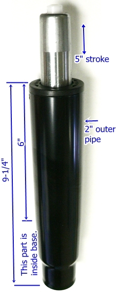 Oajen pneumatic gas cylinder for office chair 5" stroke, heavy duty, 2" pipe