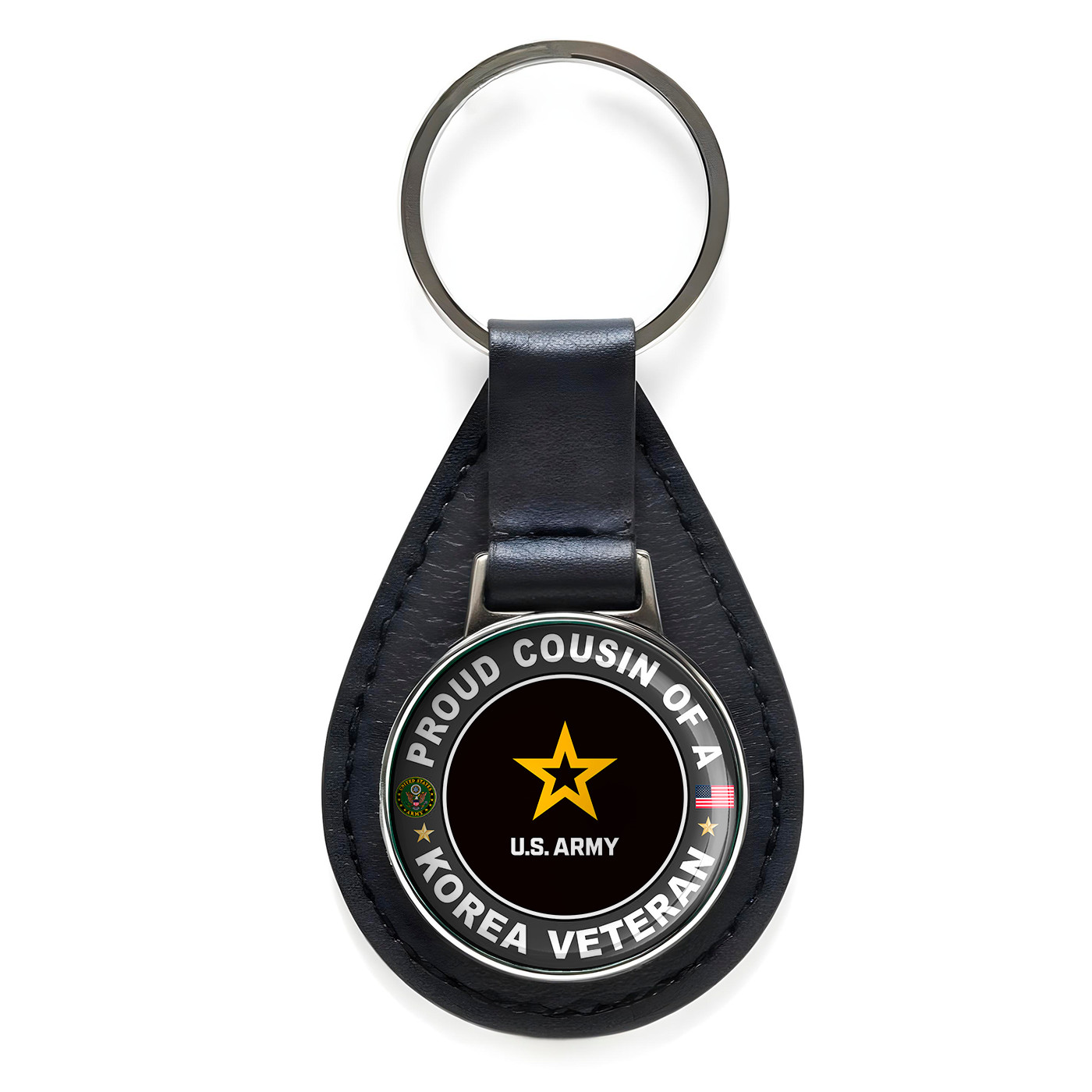 Proud Cousin Of A Korea Veteran Black Leather Keychain Silver Keyring Military