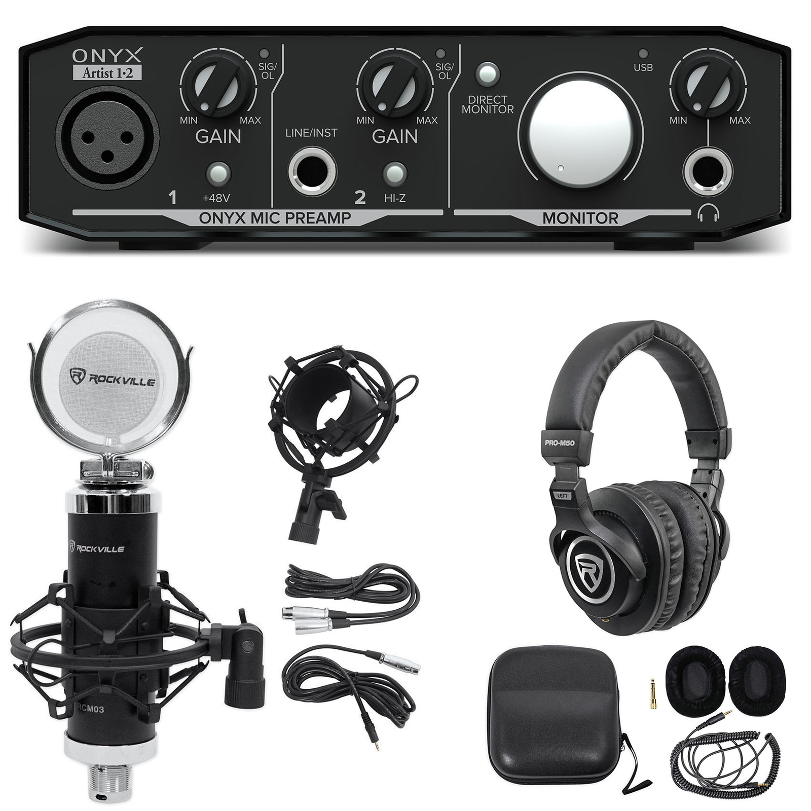 Mackie Onyx Artist 1.2 2x2 USB Recording Interface+Studio Microphone+Headphones