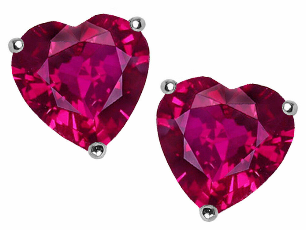 1 ct. Genuine Ruby Heart Stud Earrings in Solid Sterling Silver