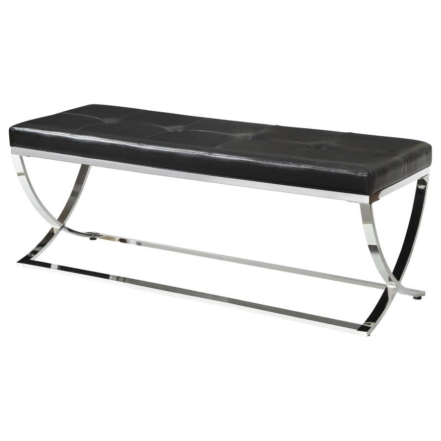 Leatherette Upholstered Tufted Accent Bench Black