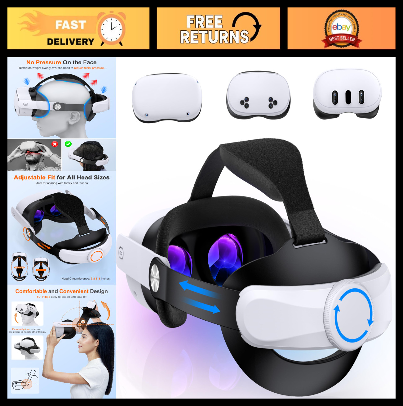 Adjustable Soft Cushion Head Strap for Meta Quest 3/2 - Lightweight VR Accessory