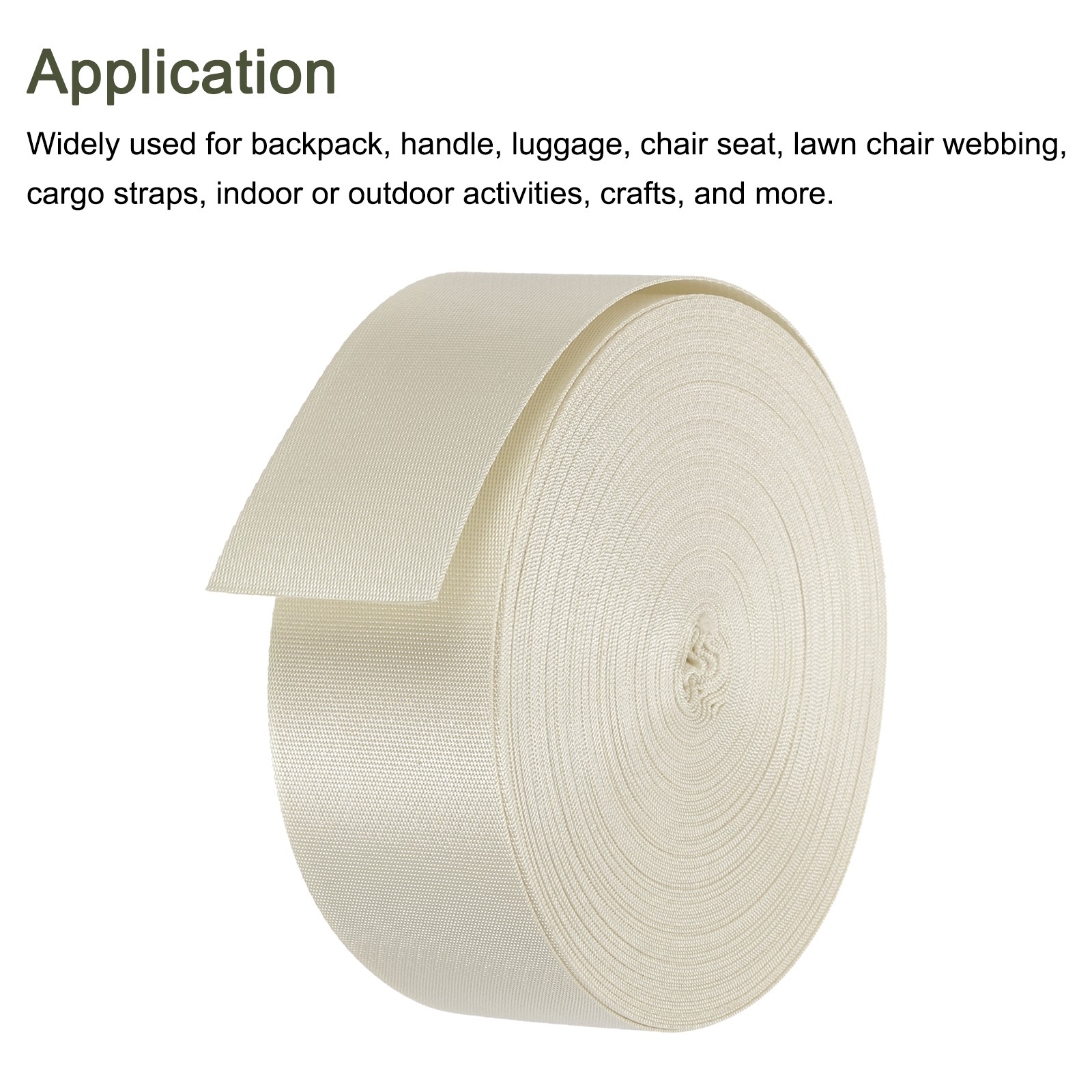 Flat Nylon Webbing Strap 2 Inch 25 Yards Milky White for Backpack