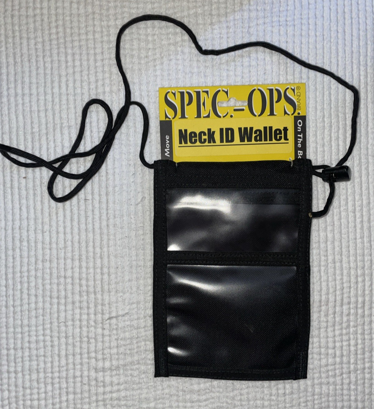 NWT Spec Ops Brand Neck ID Badge Holder Wallet Black Nylon "Shark-Bite" Made USA