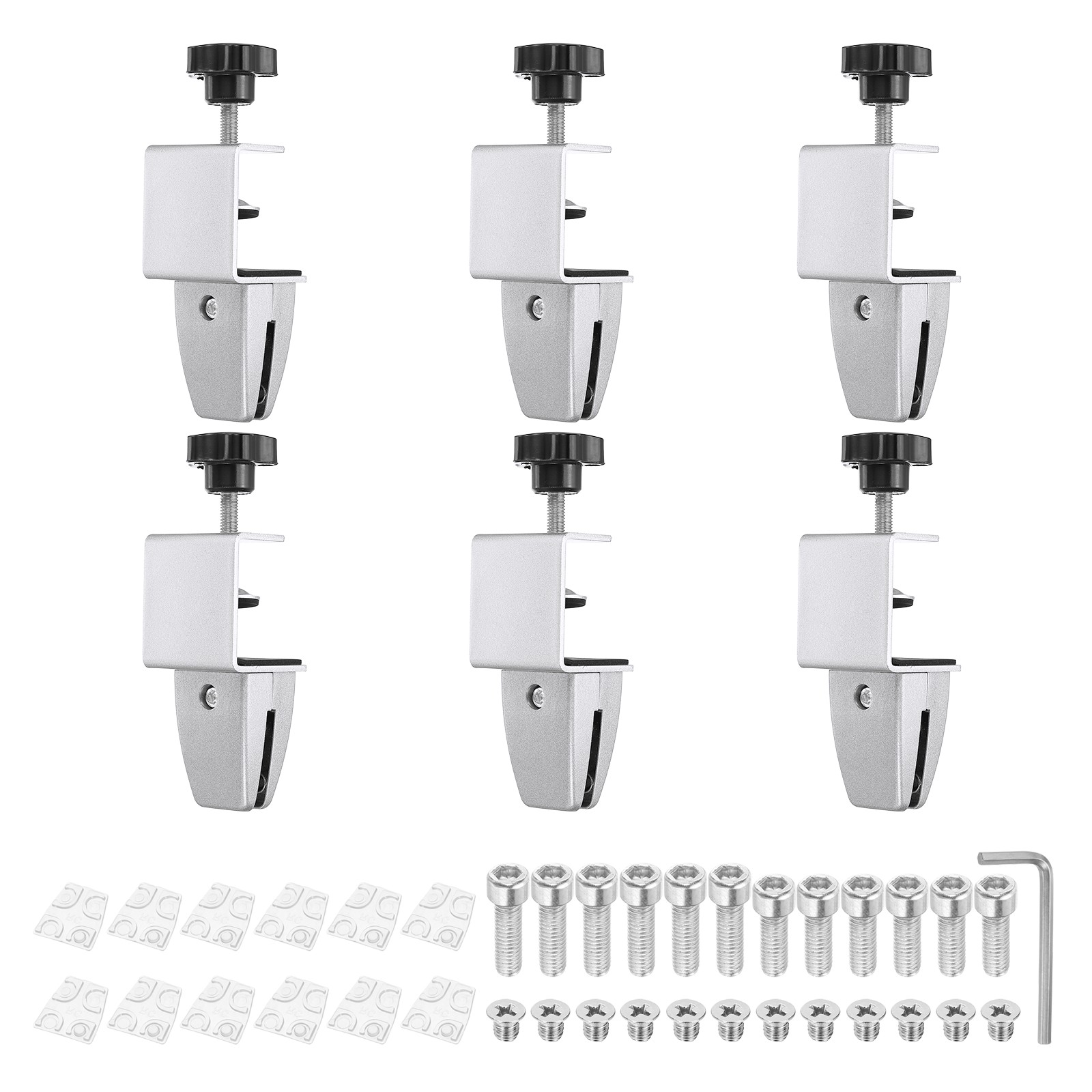 6Pcs Adjustable Desk Divider Partition Clips, Sneeze Guard Support, Silver