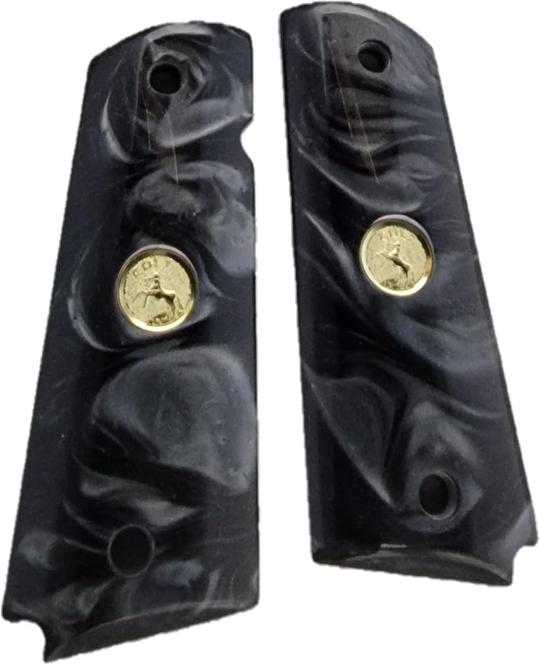 Colt 1911 Black Pearl Acrylic Gun Grips with Gold Medallions
