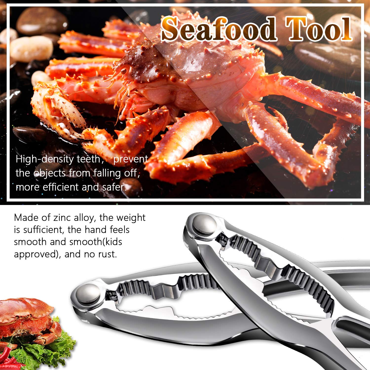 Crab Leg Crackers and Tools - Lobster Picks 7 Pcs, Red/Silver