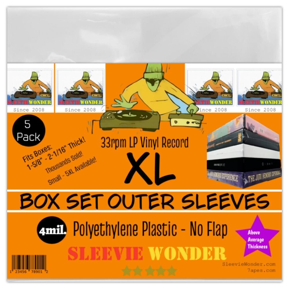 XL Box Set Sleeves (x2) 4mil Strong No Flap - Fits 1-5/8 - 2-1/16" Thick - 33rpm