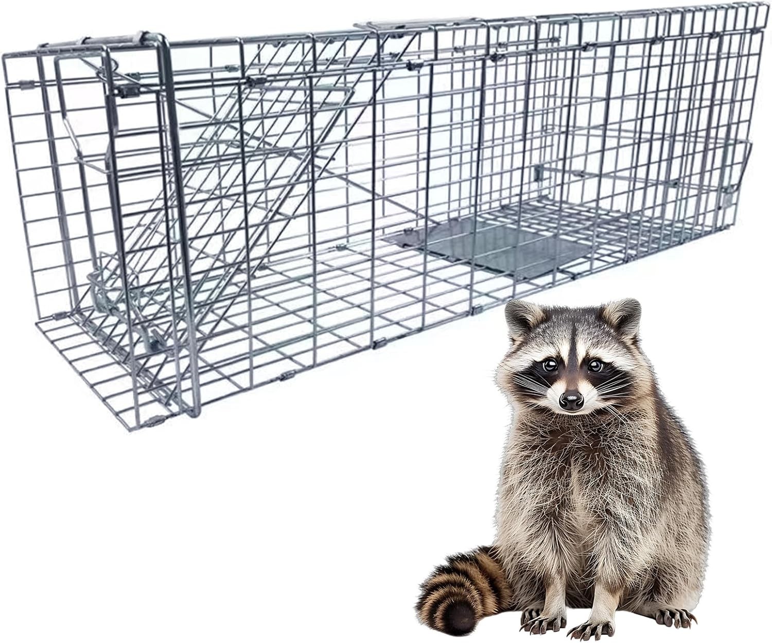 Animal Cage Trap Folding Raccoon Traps 37" Raccoons, Groundhog, Armadillo