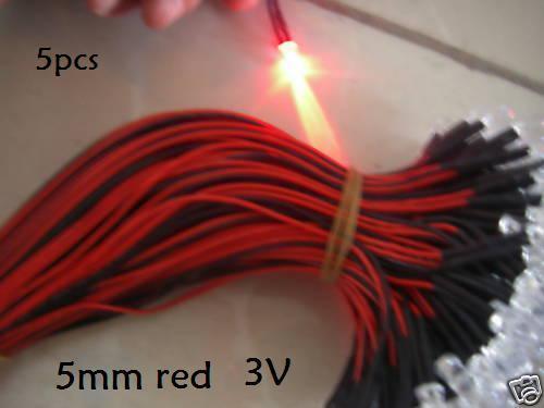 5pcs Car/Boat/Truck/Marine Pre-Wired Cable 5mm Water Clear LED Light Bulb 3V,5LR