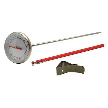 Zoro Select 23Nu26 8" Stem Analog Dial Pocket Thermometer, 0 Degrees To 220,