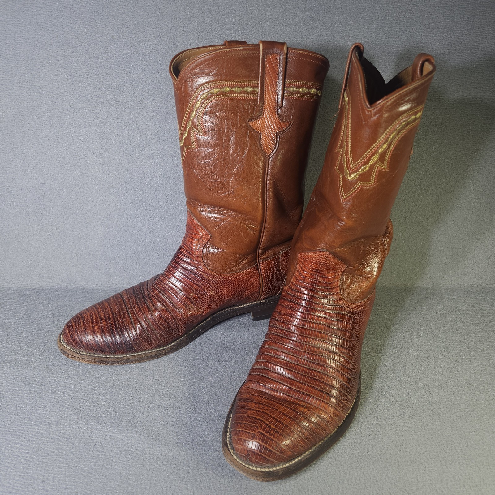 Ferrini Genuine Teju Lizard Skin Cowboy Boots Men's 10D Brown Western