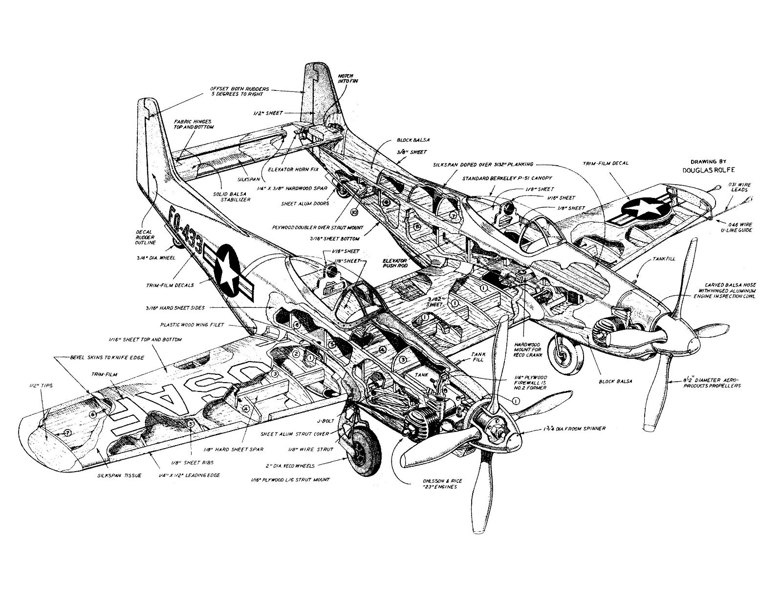 Model Airplane Plans (UC): F-82 Twin Mustang 39" 1/16 Scale for .19-.25 Engine